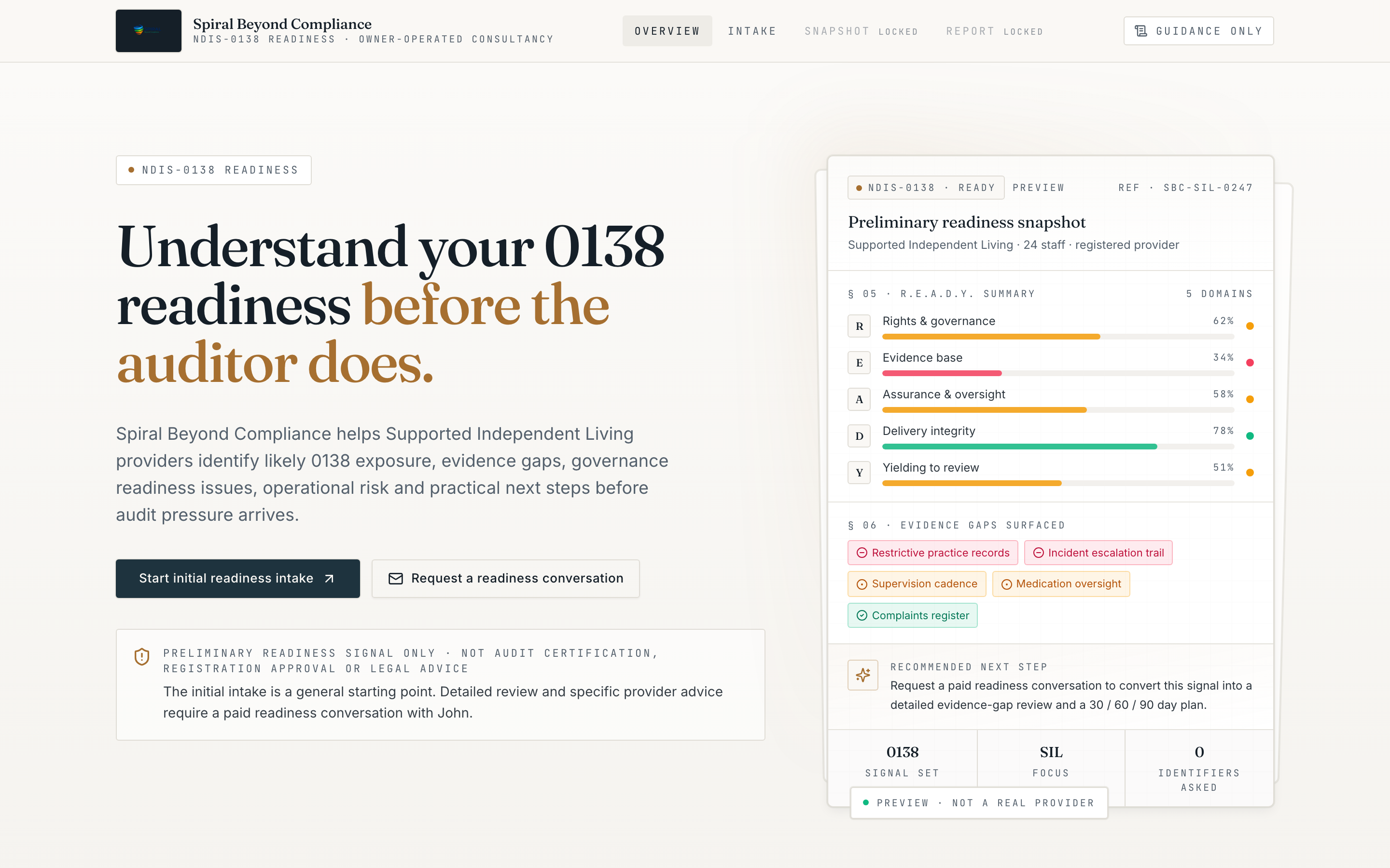 Illustrative NDIS 0138 readiness landing page
