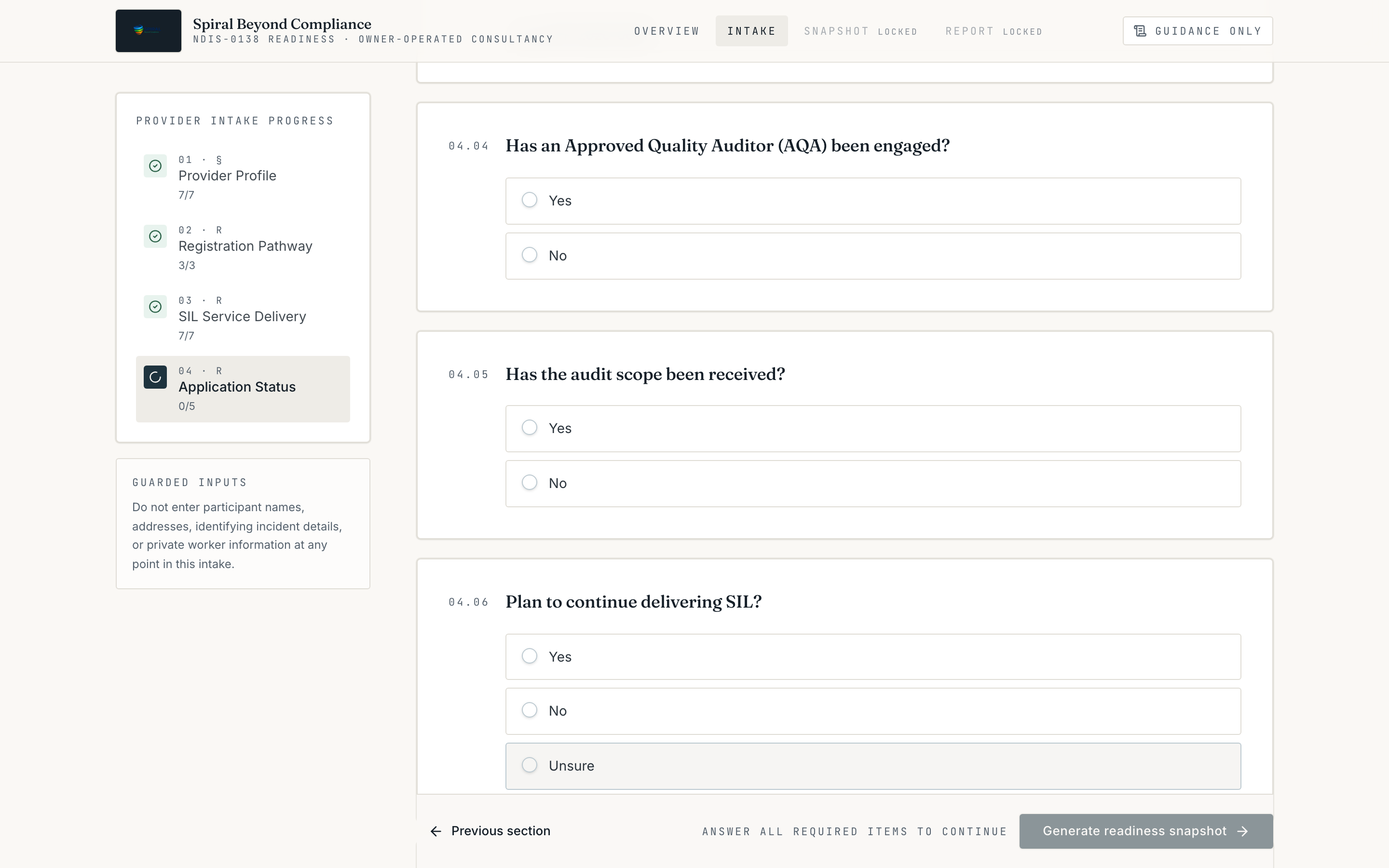 Illustrative Application Status section
